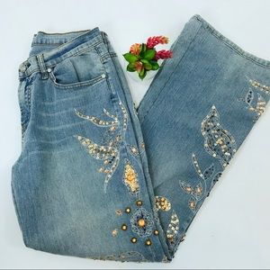 DFX Jeans.  Light wash sequin jeans